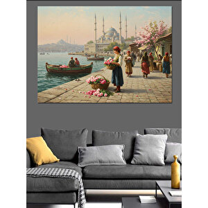 Lalelerle İstanbul Gün Doğumu Dekoratif Kanvas - Mdf Ahşap Tablo 35x50 cm