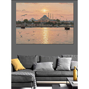 Sabah Vakti İstanbul Silueti Dekoratif Kanvas - Mdf Ahşap Tablo