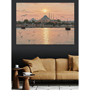 Sabah Vakti İstanbul Silueti Dekoratif Kanvas - Mdf Ahşap Tablo