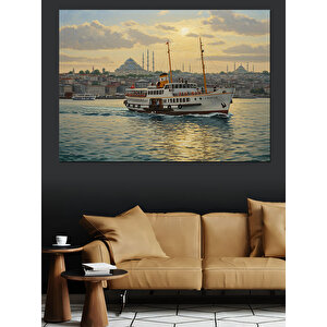 Vapurla İstanbul Boğaz Yolculuğu Dekoratif Kanvas - Mdf Ahşap Tablo 25x35 cm