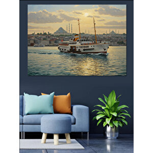 Vapurla İstanbul Boğaz Yolculuğu Dekoratif Kanvas - Mdf Ahşap Tablo 25x35 cm