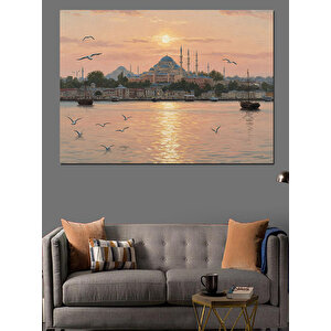 Sabah Vakti İstanbul Silueti Dekoratif Kanvas - Mdf Ahşap Tablo 25x35 cm