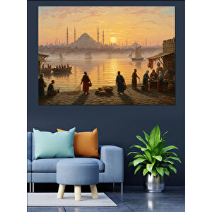 Gün Batımında İstanbul Silueti Dekoratif Kanvas - Mdf Ahşap Tablo