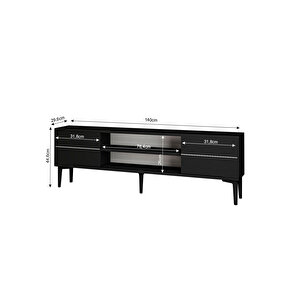 Aragon Modern Tv Sehpası – 140 Cm, 2 Kapaklı + 2 Açık Raflı, Siyah & Beyaz Renk Seçenekli Tv Ünitesi, Siyah