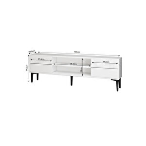 Aragon Modern Tv Sehpası – 140 Cm, 2 Kapaklı + 2 Açık Raflı, Siyah & Beyaz Renk Seçenekli Tv Ünitesi, Beyaz