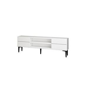 Aragon Modern Tv Sehpası – 140 Cm, 2 Kapaklı + 2 Açık Raflı, Siyah & Beyaz Renk Seçenekli Tv Ünitesi, Beyaz