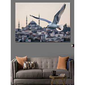 Uçan Martı Ve İstanbul Silueti Dekoratif Kanvas - Mdf Ahşap Tablo 100x140 cm