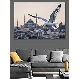 Uçan Martı Ve İstanbul Silueti Dekoratif Kanvas - Mdf Ahşap Tablo