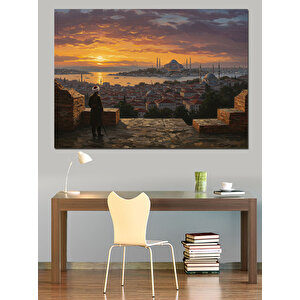 Gün Batımında İstanbul Silueti Dekoratif Kanvas - Mdf Ahşap Tablo 35x50 cm