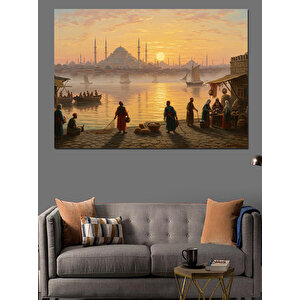 Gün Batımında İstanbul Silueti Dekoratif Kanvas - Mdf Ahşap Tablo 70x100 cm