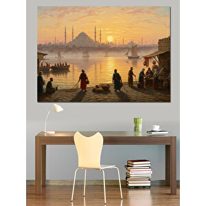 Gün Batımında İstanbul Silueti Dekoratif Kanvas - Mdf Ahşap Tablo 70x100 cm