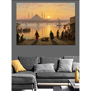 Gün Batımında İstanbul Silueti Dekoratif Kanvas - Mdf Ahşap Tablo 70x100 cm