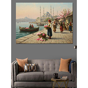 Lalelerle İstanbul Gün Doğumu Dekoratif Kanvas - Mdf Ahşap Tablo