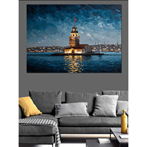 Kız Kulesi İstanbul Manzarası Dekoratif Kanvas - Mdf Ahşap Tablo 100x140 cm