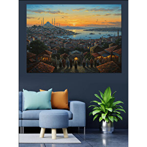 Tepeden İstanbul Manzarası Akşamı Dekoratif Kanvas - Mdf Ahşap Tablo 25x35 cm