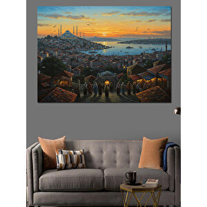 Tepeden İstanbul Manzarası Akşamı Dekoratif Kanvas - Mdf Ahşap Tablo 25x35 cm