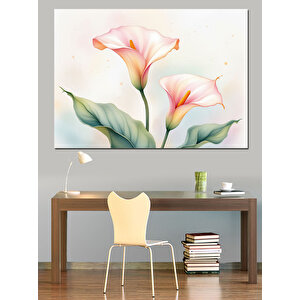 Pembe Beyaz Zambaklar Dekoratif Kanvas - Mdf Ahşap Tablo 50x70 cm