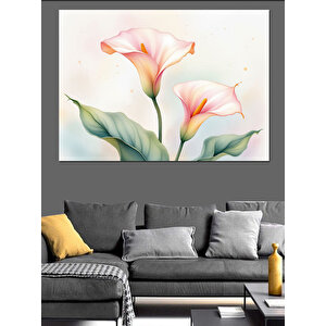 Pembe Beyaz Zambaklar Dekoratif Kanvas - Mdf Ahşap Tablo 50x70 cm