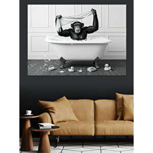 Küvette Oturan Maymun Dekoratif Kanvas - Mdf Ahşap Tablo 25x35 cm