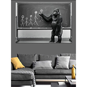 Evrim Dersinde Goril Figürü Dekoratif Kanvas - Mdf Ahşap Tablo 70x100 cm