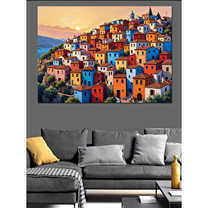 Renkli Sahil Kasabası Evleri Dekoratif Kanvas - Mdf Ahşap Tablo