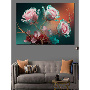 Pembe Renkli Gül Buketi Dekoratif Kanvas - Mdf Ahşap Tablo