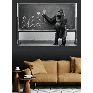 Evrim Dersinde Goril Figürü Dekoratif Kanvas - Mdf Ahşap Tablo