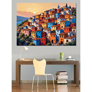Renkli Sahil Kasabası Evleri Dekoratif Kanvas - Mdf Ahşap Tablo