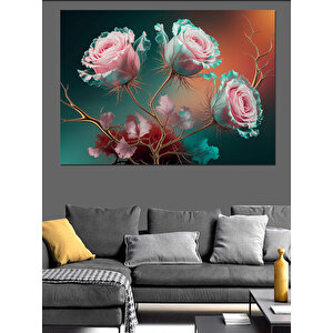 Pembe Renkli Gül Buketi Dekoratif Kanvas - Mdf Ahşap Tablo 70x100 cm
