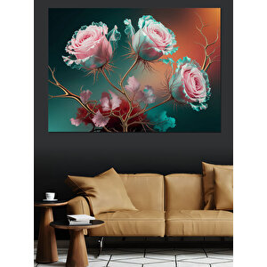 Pembe Renkli Gül Buketi Dekoratif Kanvas - Mdf Ahşap Tablo 70x100 cm