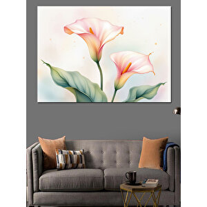 Pembe Beyaz Zambaklar Dekoratif Kanvas - Mdf Ahşap Tablo 70x100 cm