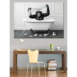 Küvette Oturan Maymun Dekoratif Kanvas - Mdf Ahşap Tablo 70x100 cm