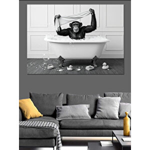 Küvette Oturan Maymun Dekoratif Kanvas - Mdf Ahşap Tablo 70x100 cm