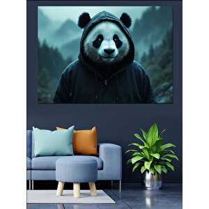 Kapüşonlu Panda Karanlıkta Dekoratif Kanvas - Mdf Ahşap Tablo 35x50 cm