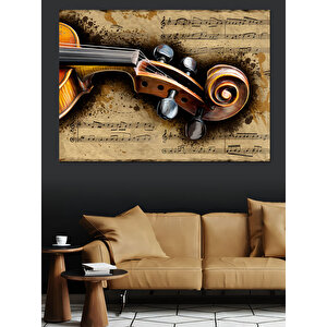 Eski Keman Ve Notalar Dekoratif Kanvas - Mdf Ahşap Tablo