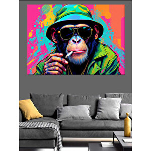 Neon Gözlü Maymun Dekoratif Kanvas - Mdf Ahşap Tablo 100x140 cm