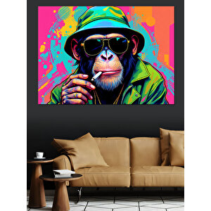 Neon Gözlü Maymun Dekoratif Kanvas - Mdf Ahşap Tablo 100x140 cm