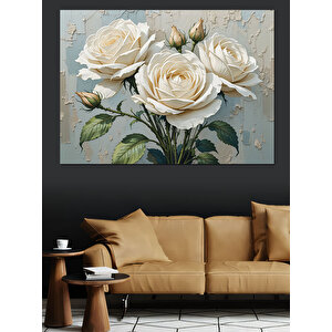 Beyaz Gül Buketi Dekoratif Kanvas - Mdf Ahşap Tablo 70x100 cm