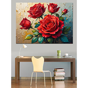 Kırmızı Gül Buketi Dekoratif Kanvas - Mdf Ahşap Tablo 35x50 cm