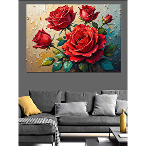 Kırmızı Gül Buketi Dekoratif Kanvas - Mdf Ahşap Tablo 35x50 cm