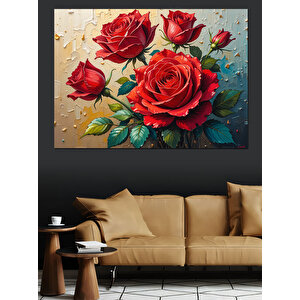 Kırmızı Gül Buketi Dekoratif Kanvas - Mdf Ahşap Tablo 35x50 cm