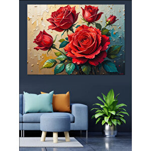 Kırmızı Gül Buketi Dekoratif Kanvas - Mdf Ahşap Tablo