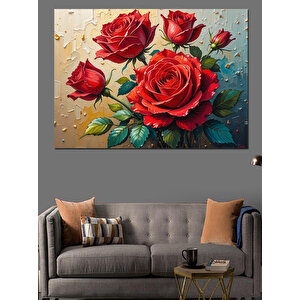Kırmızı Gül Buketi Dekoratif Kanvas - Mdf Ahşap Tablo