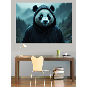 Kapüşonlu Panda Karanlıkta Dekoratif Kanvas - Mdf Ahşap Tablo 70x100 cm