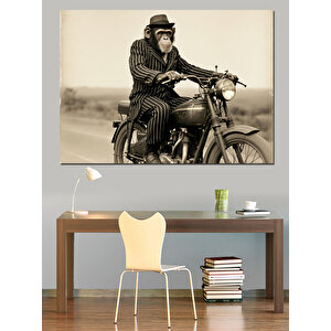 Retro Motosiklet Süren Maymun Dekoratif Kanvas - Mdf Ahşap Tablo 25x35 cm