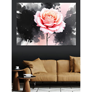 Sanatsal Pembe Gül Dekoratif Kanvas - Mdf Ahşap Tablo 50x70 cm