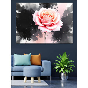 Sanatsal Pembe Gül Dekoratif Kanvas - Mdf Ahşap Tablo 50x70 cm
