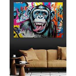 Renkli Çığlık Atan Maymun Dekoratif Kanvas - Mdf Ahşap Tablo 50x70 cm
