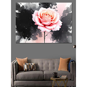 Sanatsal Pembe Gül Dekoratif Kanvas - Mdf Ahşap Tablo