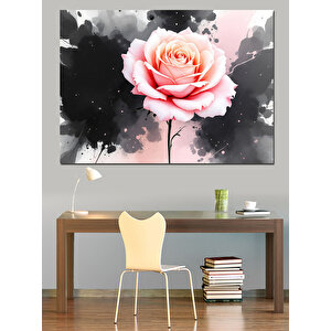 Sanatsal Pembe Gül Dekoratif Kanvas - Mdf Ahşap Tablo